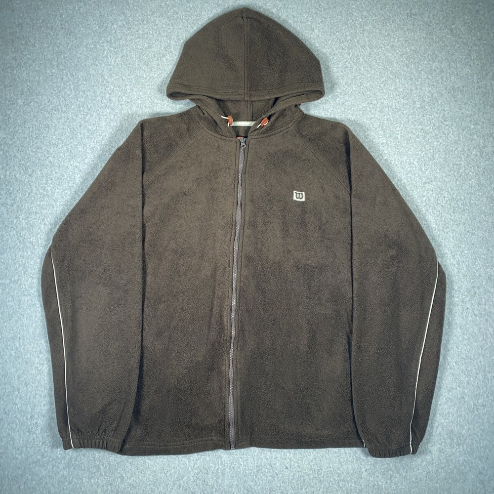 Wilson Fleece Hoodie Mens XXL Brown Full Zip Raglan Piping Athletic